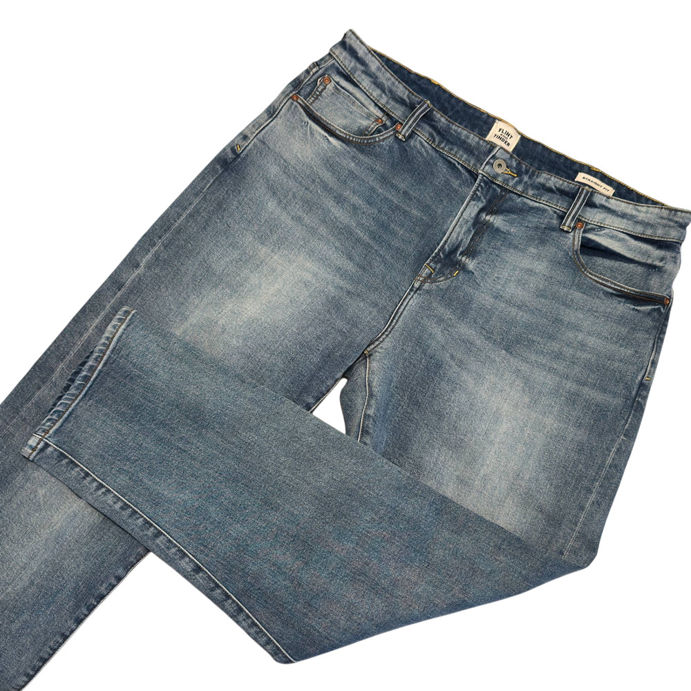 Flint and Tinder Straight Fit Jeans Mens 38 38x30 Denim Stretch Casual Med Wash